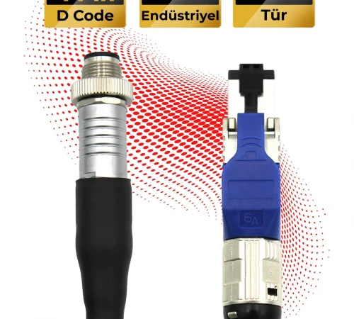 M12 4 Pin D Kod (Dişi&Erkek)-RJ45 Endüstriyel CAT5E/CAT6A/CAT7 Pur IP67 Ethernet Kabloları